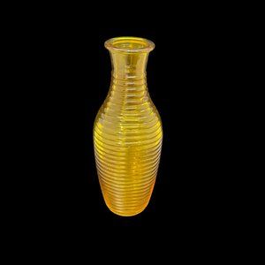 VTG Yellow/ Gold Beehive Striped Glass Vase Pattern